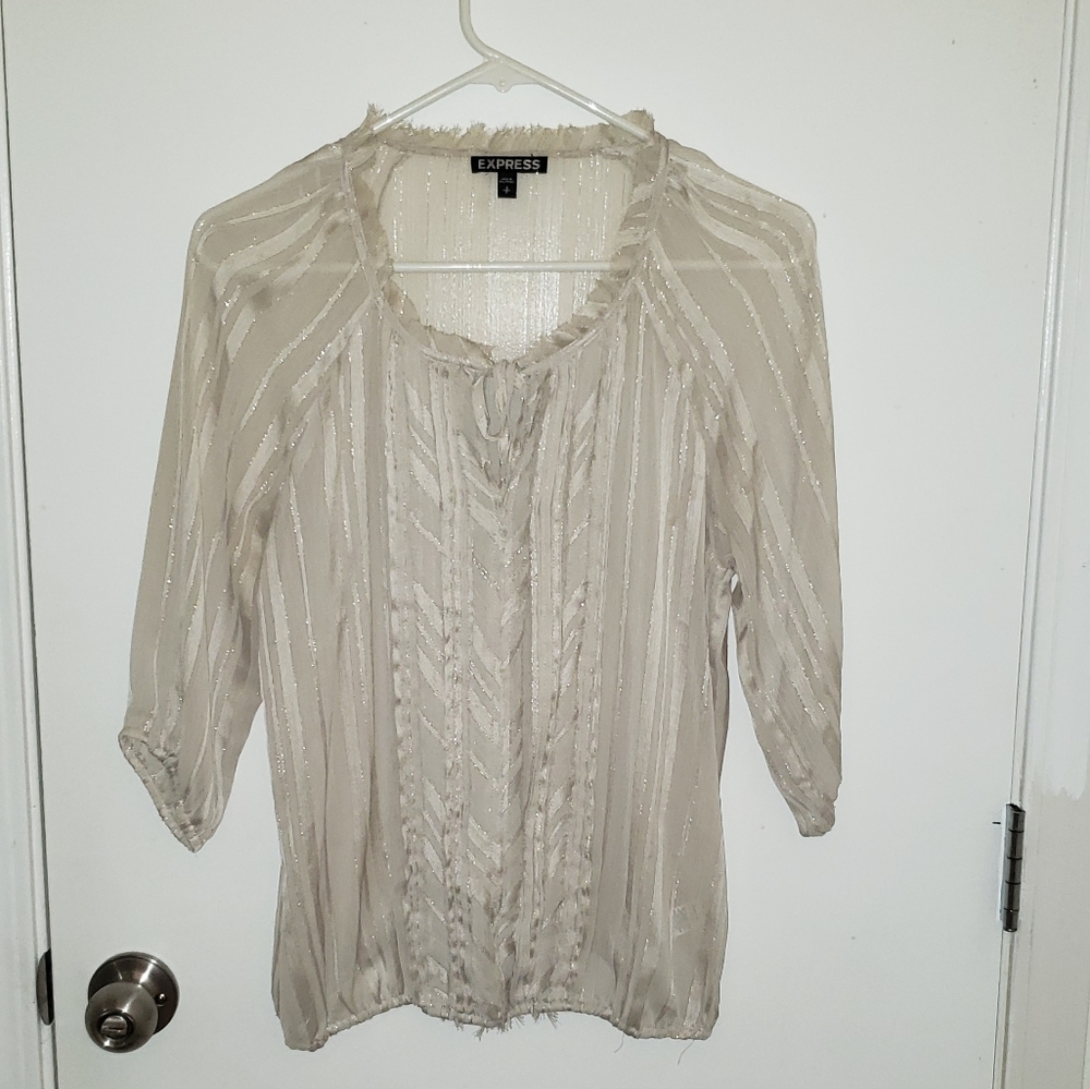 Express - Cream & Gold Strip Sheer Blouse.